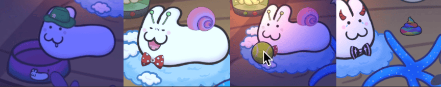Four scenes from Bunny Slug's daily care routine